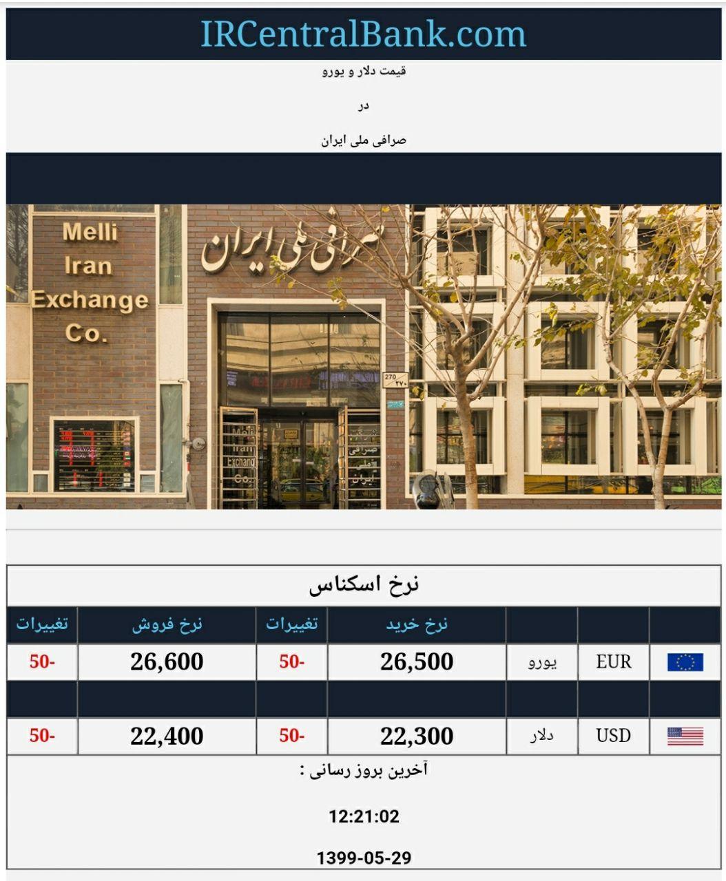 قیمت دلار و یورو در صرافی ملی امروز 29 مرداد 99