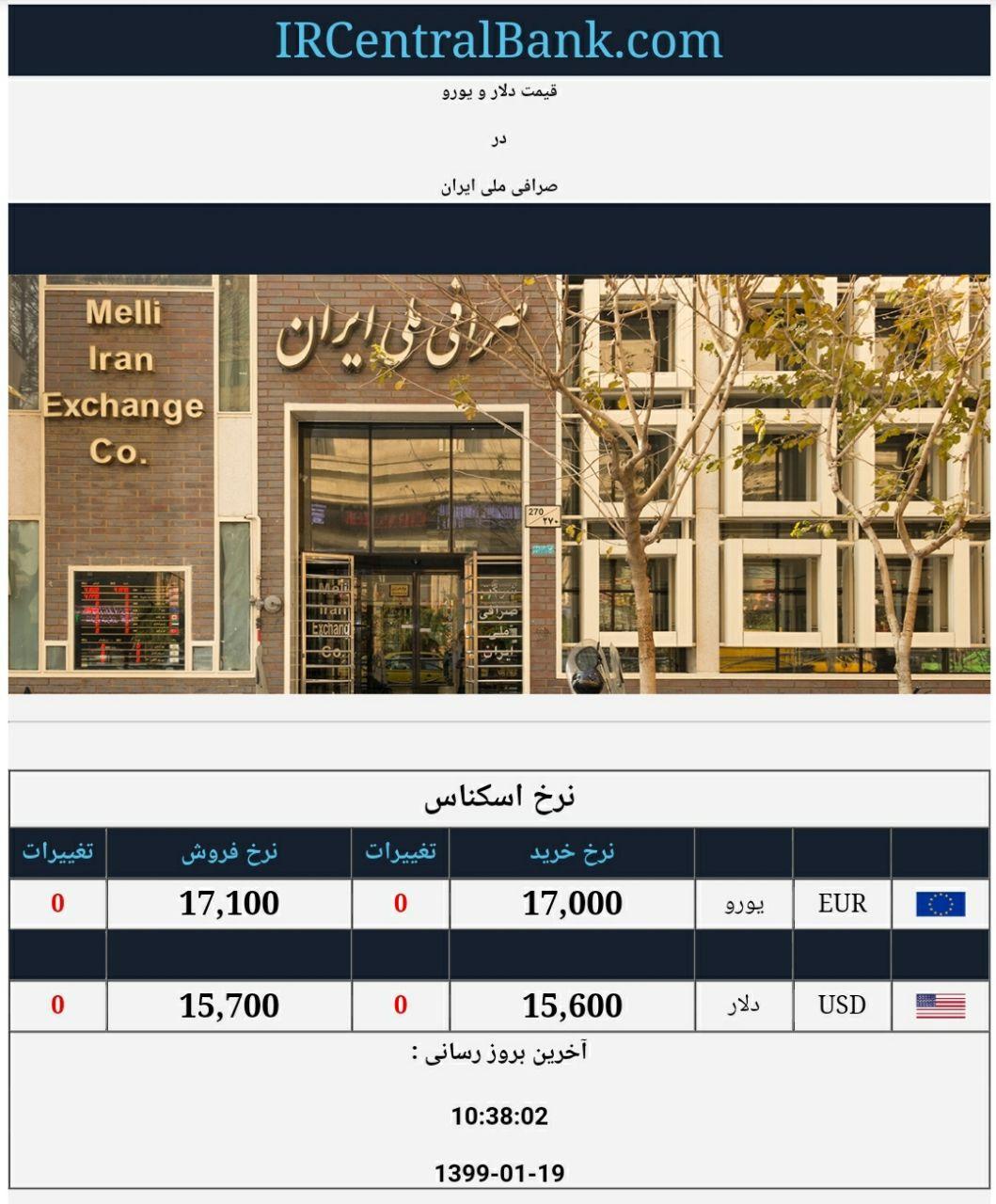 قیمت دلار و یورو در صرافی ملی امروز 19 فروردین 98