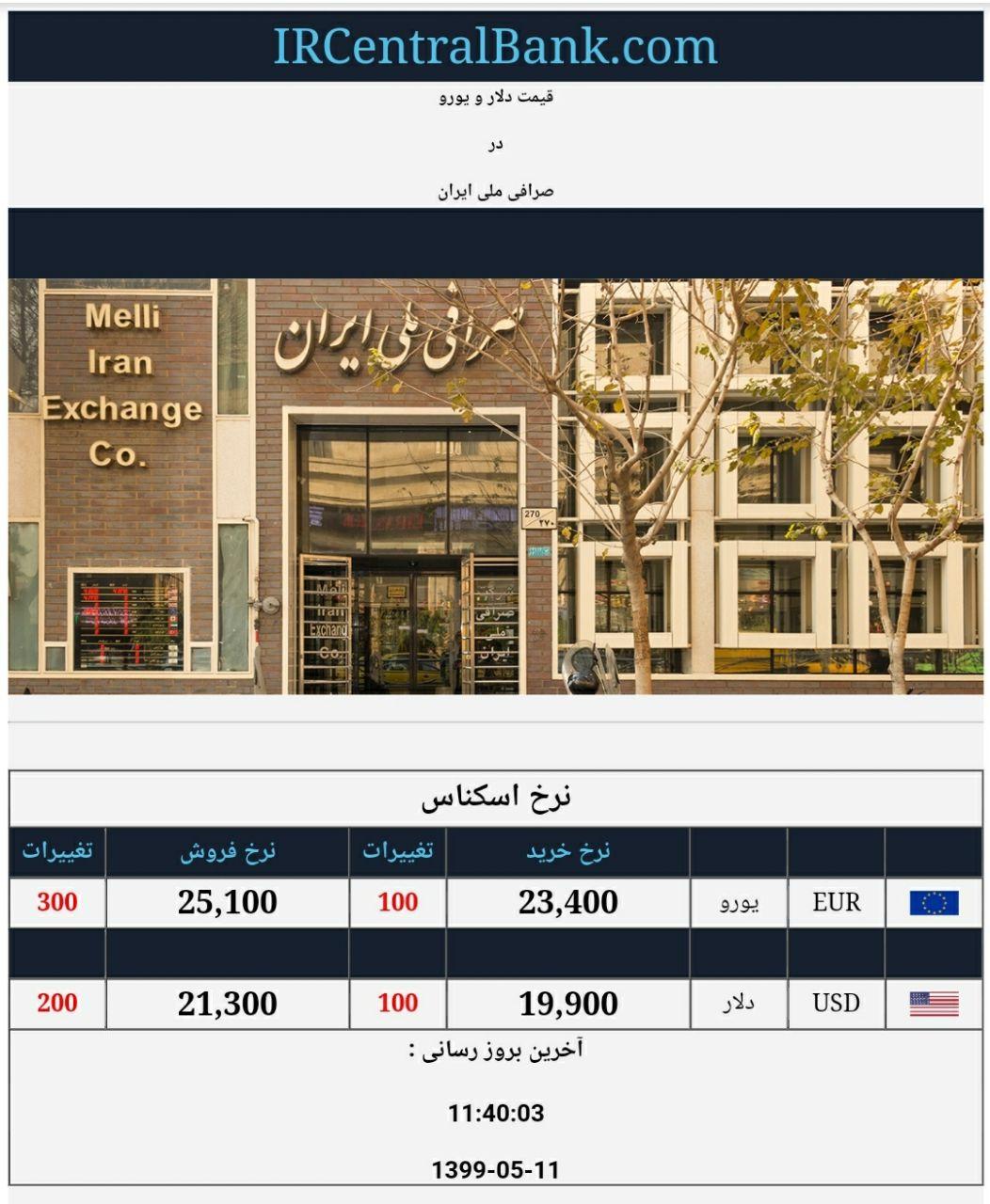 قیمت دلار و یورو در صرافی ملی امروز 11 مرداد 99